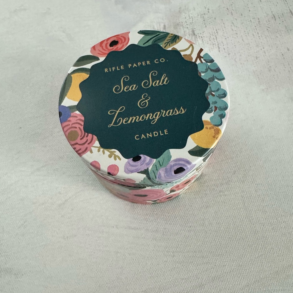 Rifle Paper Co. Sea Salt and Lemongrass Soy Blend Candle, Floral  Container